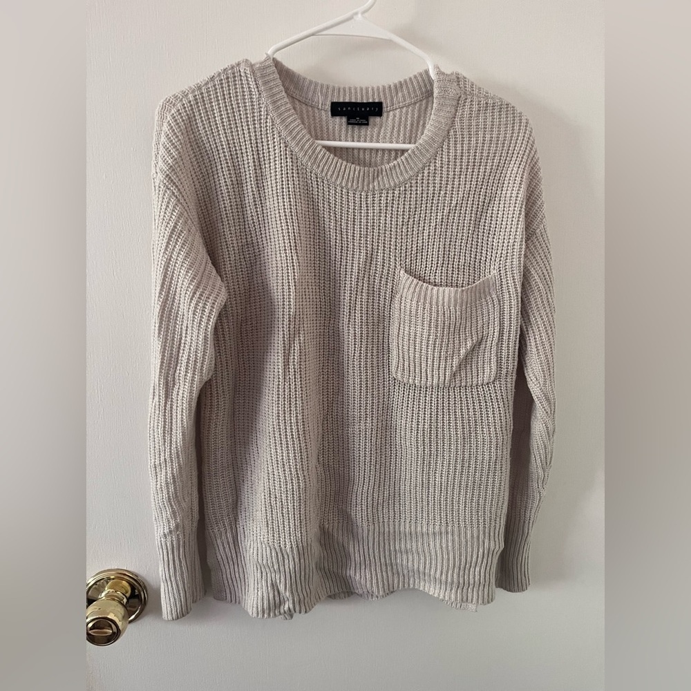 Sanctuary Ivory Knit Sweater Front Pocket Medium